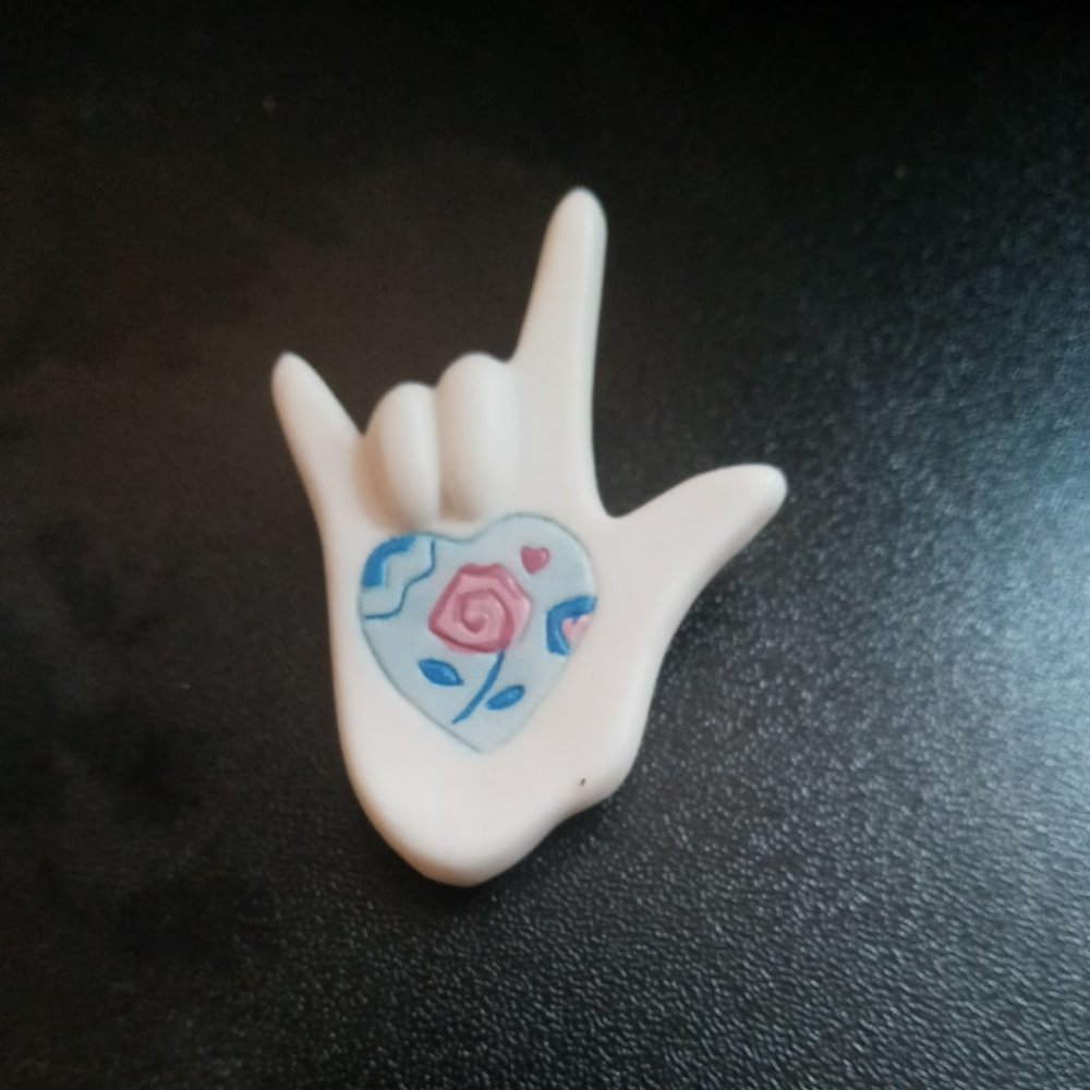 Ivory Ceramic ASL I Love You Hand Brooch